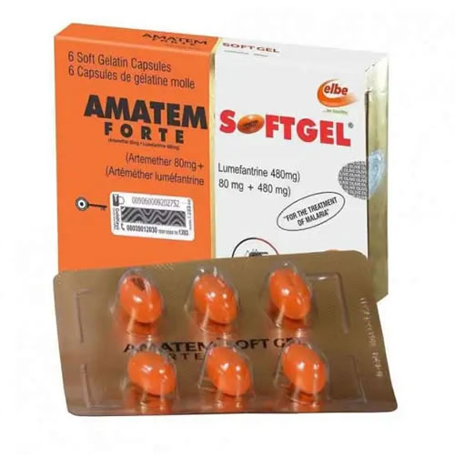 Amatem Forte 80/480mg Softgel from Faaiz Pharmacy Port Harcourt, effective antimalarial with artemether and lumefantrine, treats resistant malaria